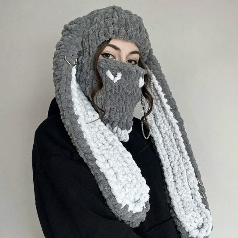 Handmade Knitted Hat with Large Bunny Ears