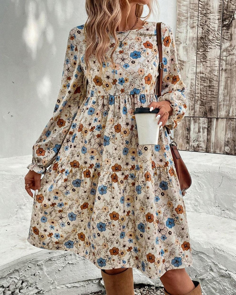 Loose, Knee-Length Dress with Floral Pattern