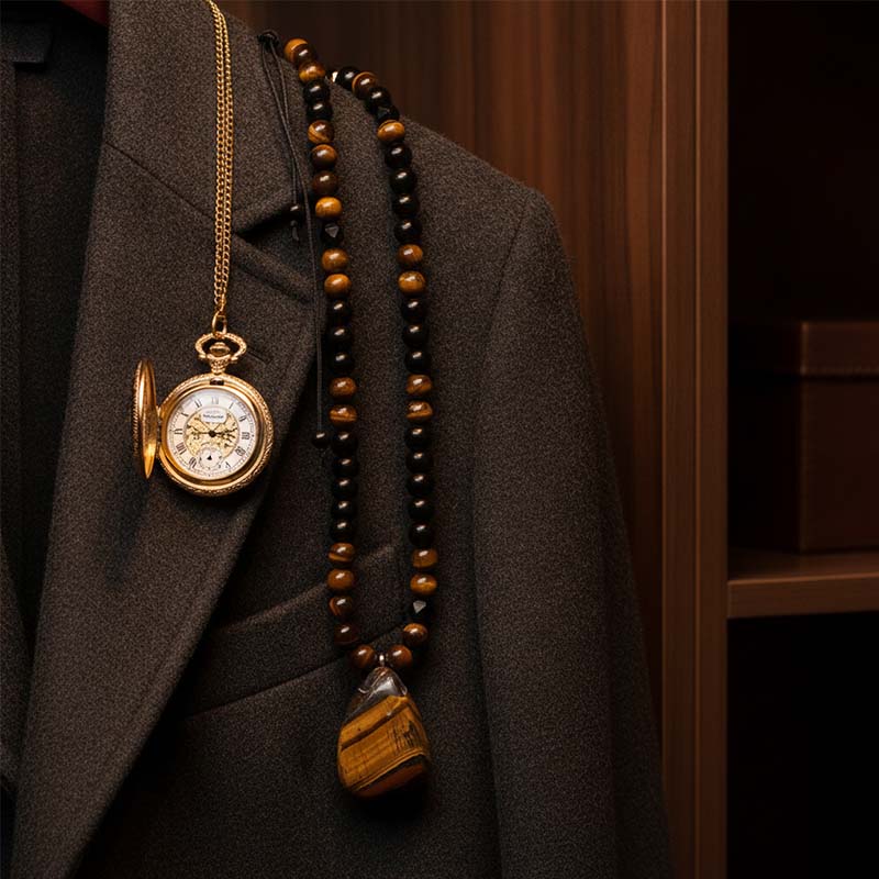 Men's Natural Tiger Eye Stone Necklace