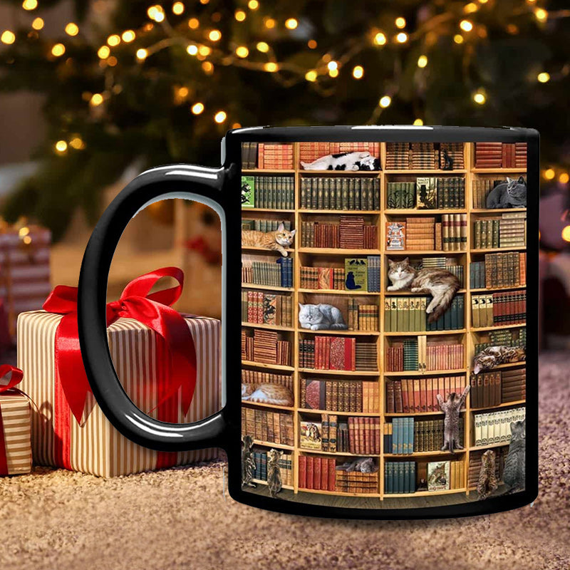 Cat Book Lover Ceramic Coffee Mug