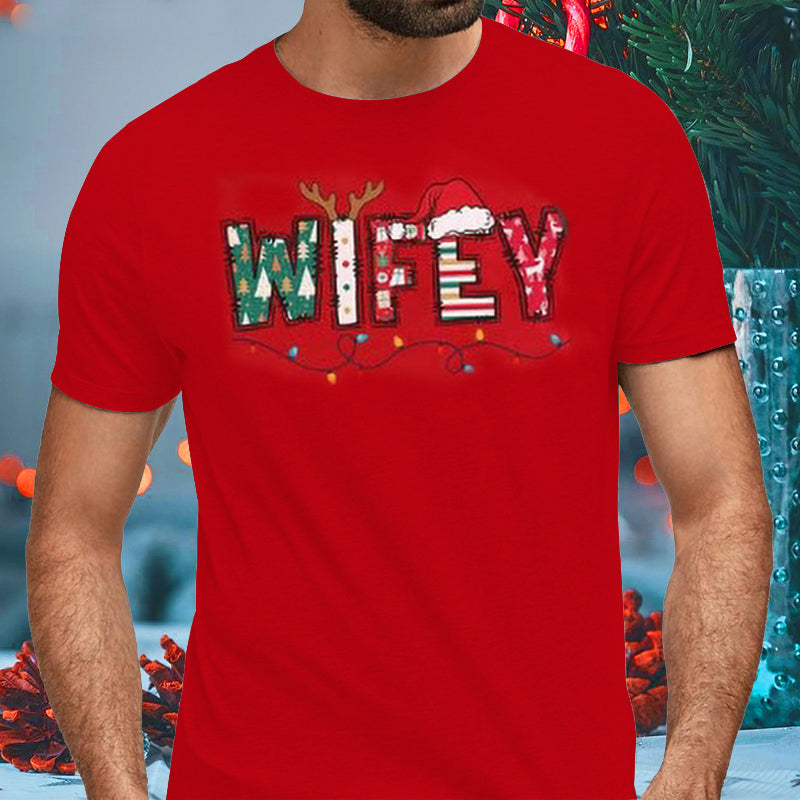 Christmas Letter 3D Print Round Neck Short Sleeve