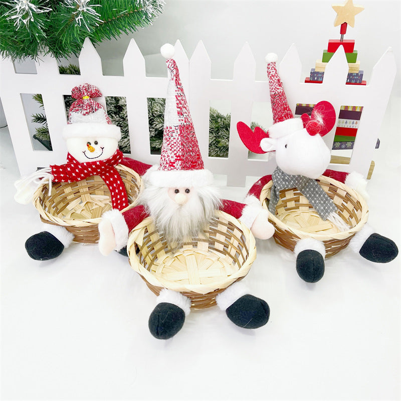 Cute Elderly Figurine Candy Basket Apple Bamboo Ornament