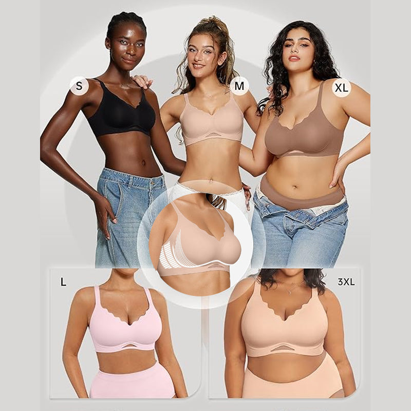 Womens Wireless Bras Scalloped Push Up Bralettes