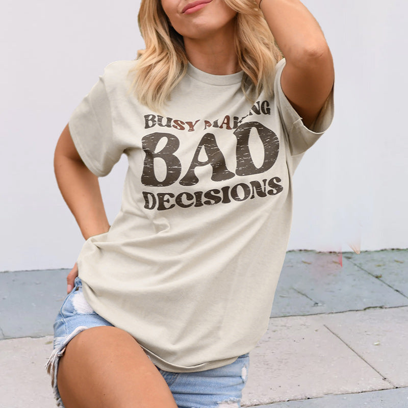Lettering casual short-sleeved T-shirt
