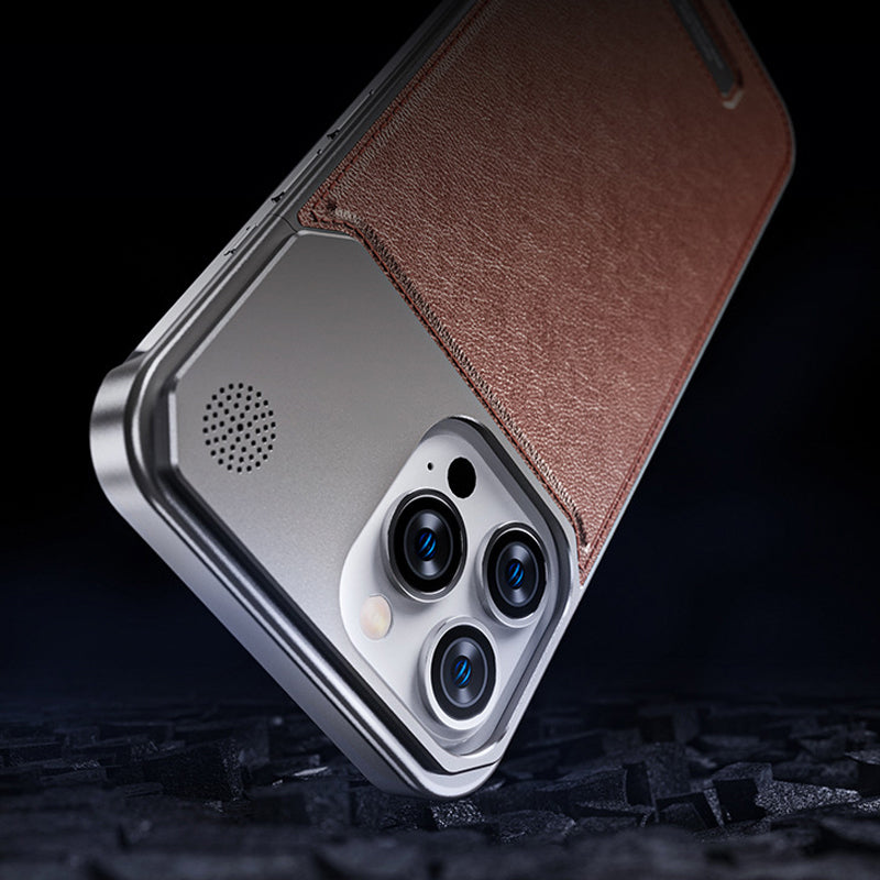 Luxury Leather Titanium Case For iPhone With Magsafe