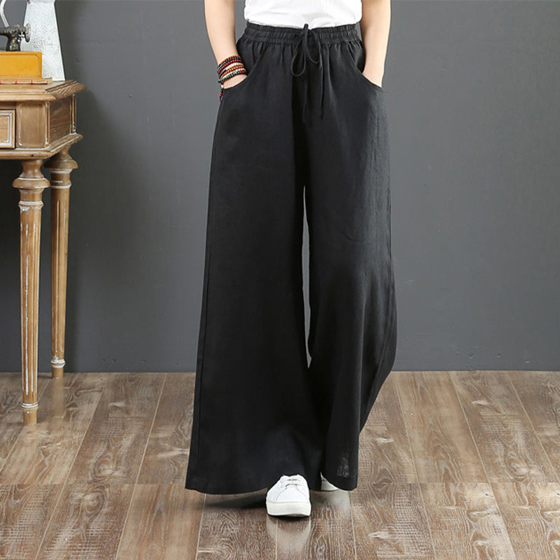 Plain High-waisted Trousers