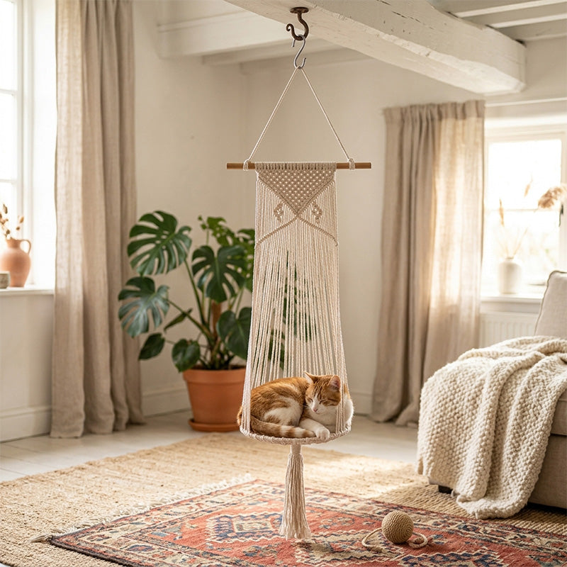 Handwoven Boho Cotton Rope Cat Hammock Bed