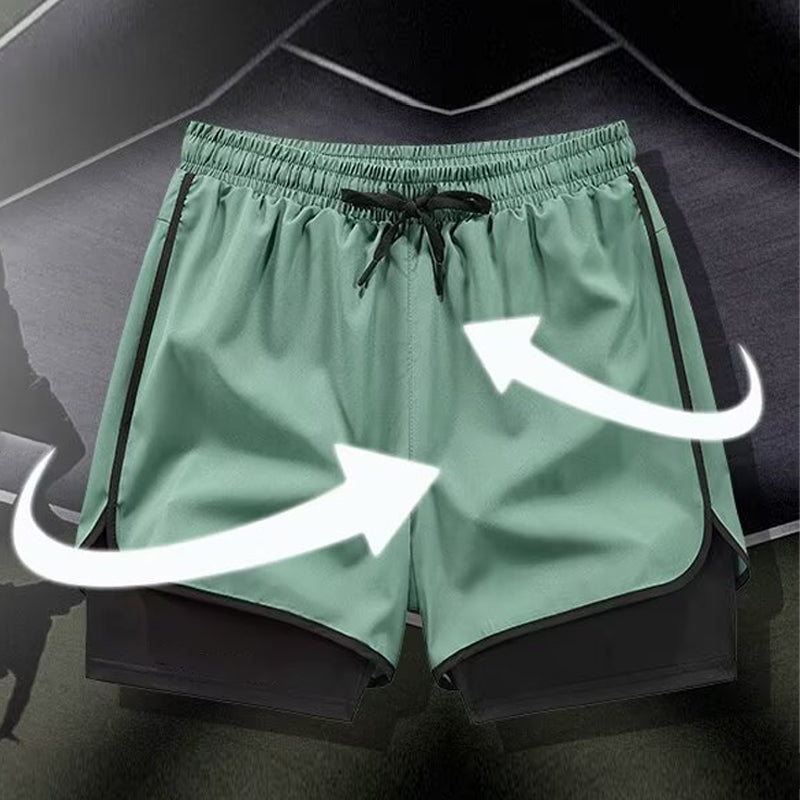 Men's 2 in 1 Stretch Active Quick Dry Gym Running Shorts With Liner