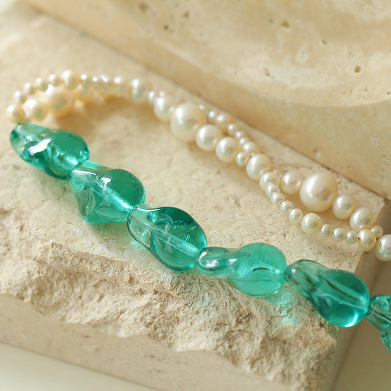 Hand-woven Blue Glaze Baroque Pearl Necklace and Earrings Set