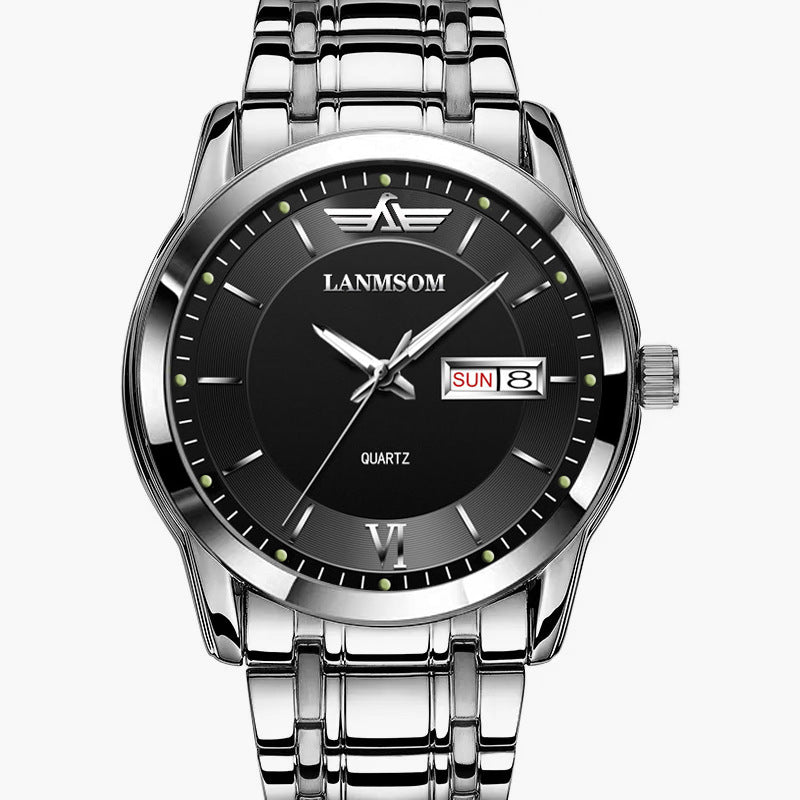Men's Ultra-thin Waterproof Quartz Watch With Dual Calendar Window