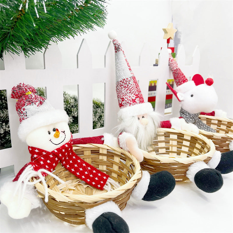 Cute Elderly Figurine Candy Basket Apple Bamboo Ornament