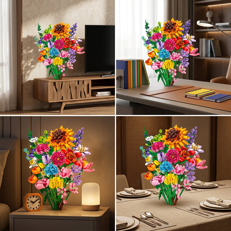 Christmas Countdown Blind Box: Flower Bouquet Building Blocks