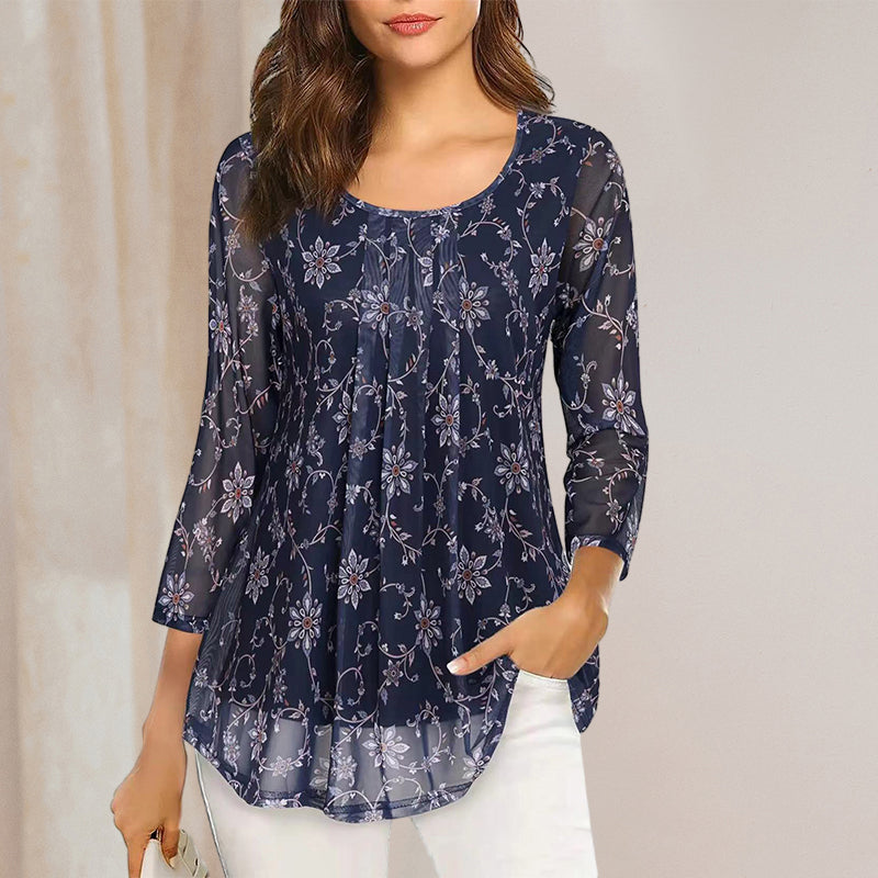 Floral Print Long Sleeve Casual Blouse