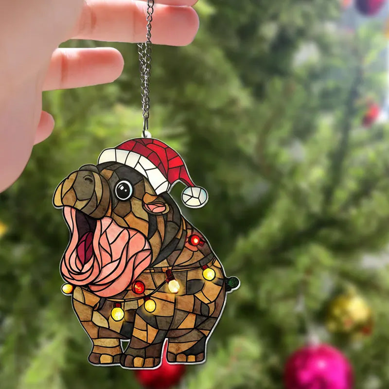 Stained glass hippopotamus ornament