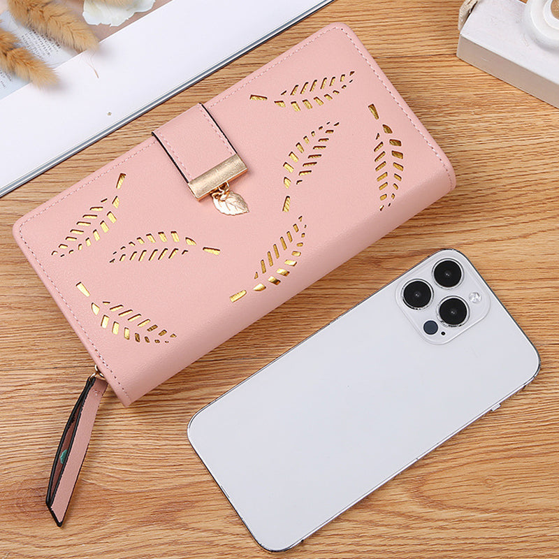 Women's Long Wallet with Leaf Pattern