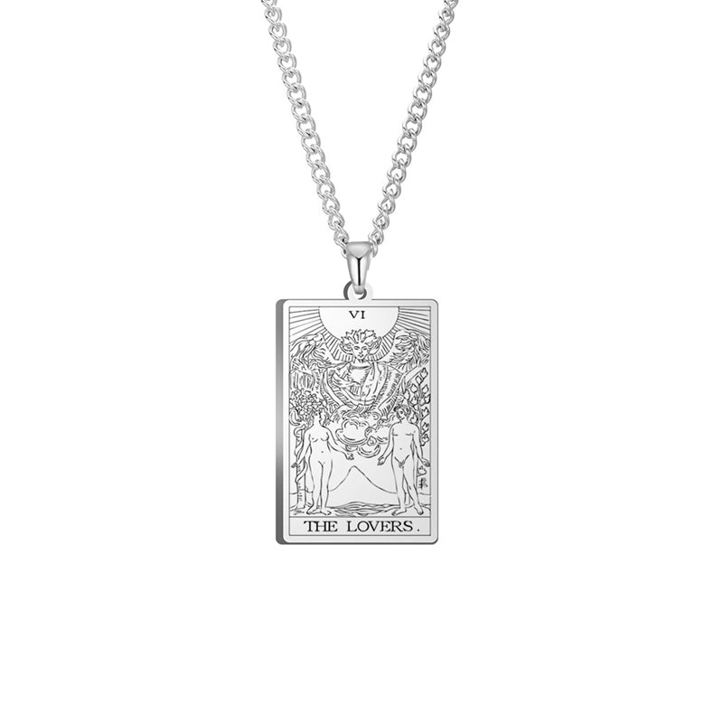 Engraved Tarot Card Chain Dual Chain Necklace