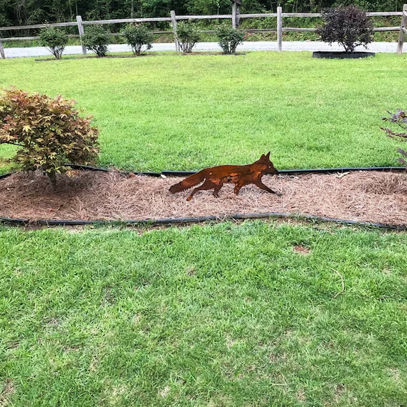 Sneaky Rustic Metal Fox Garden Decoration with Stakes