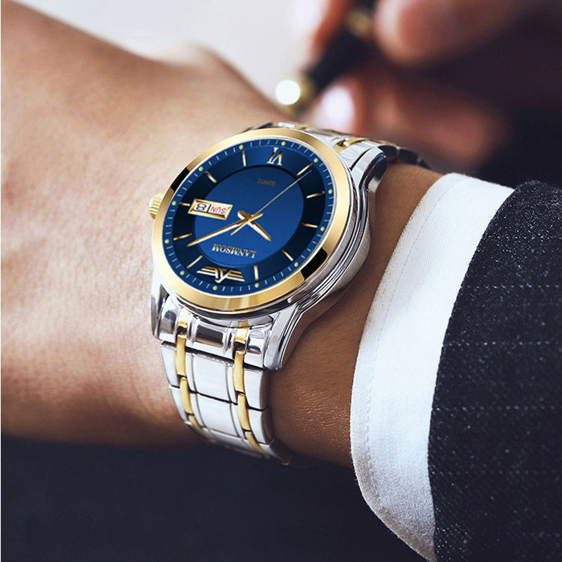 Men's Ultra-thin Waterproof Quartz Watch With Dual Calendar Window