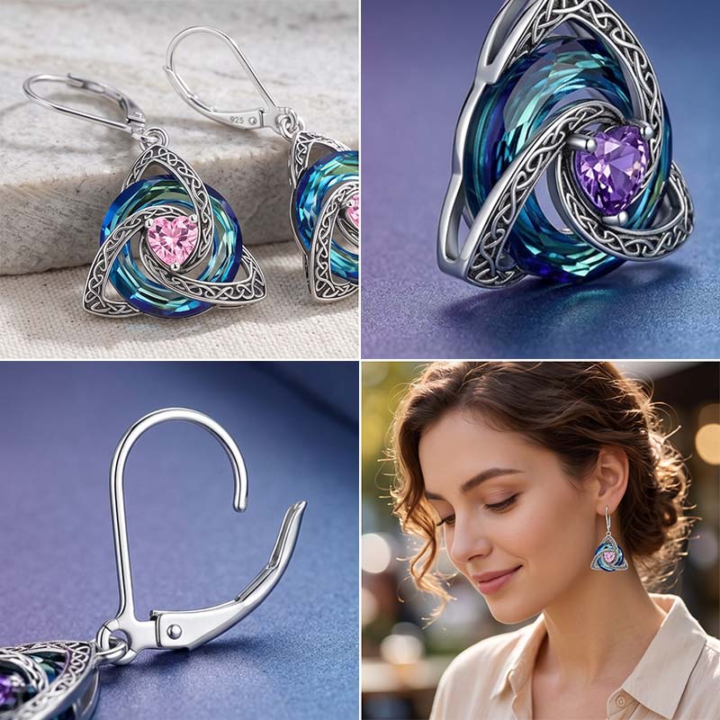 Elegant Celtic Knot Birthstone Drop Earrings