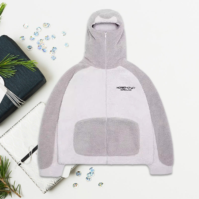 Hooded Colorblocked Lamb Coat