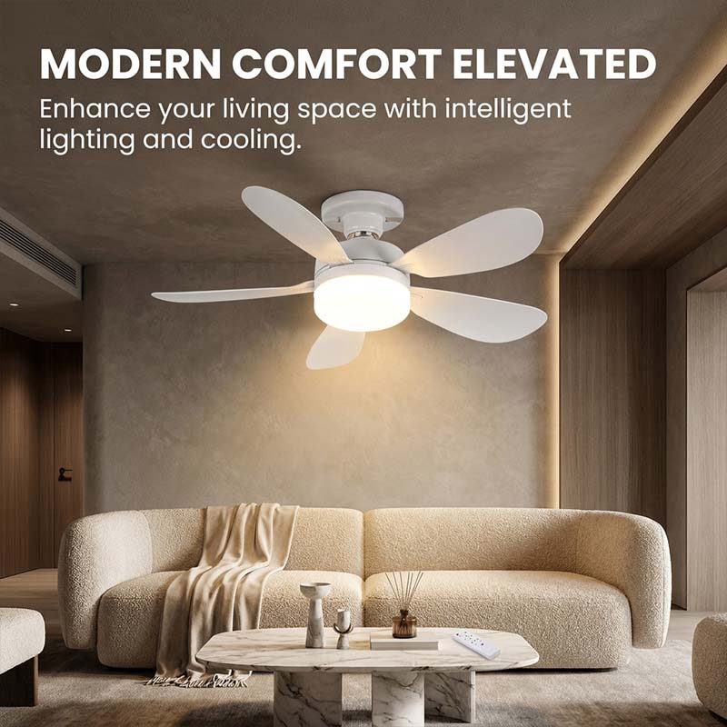 Six-blade gourd-shaped off-white ceiling fan light