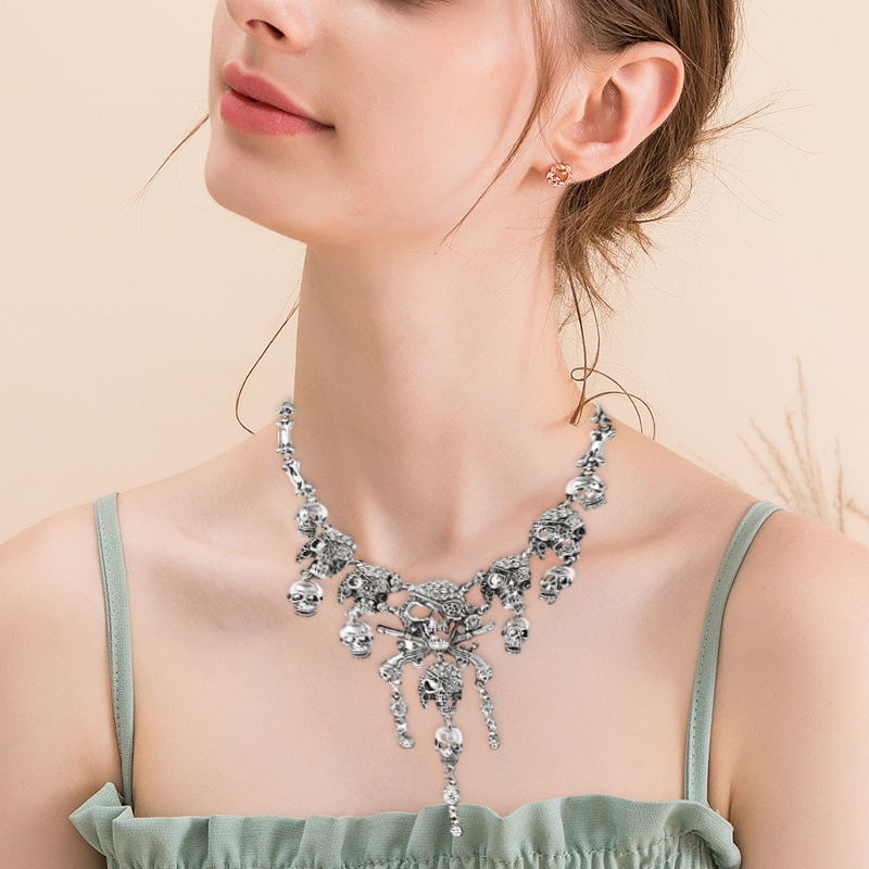 Vintage Pirate Skeleton Skull Necklace