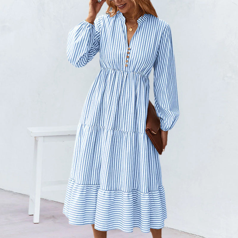 Long-sleeved Dress with Striped Print
