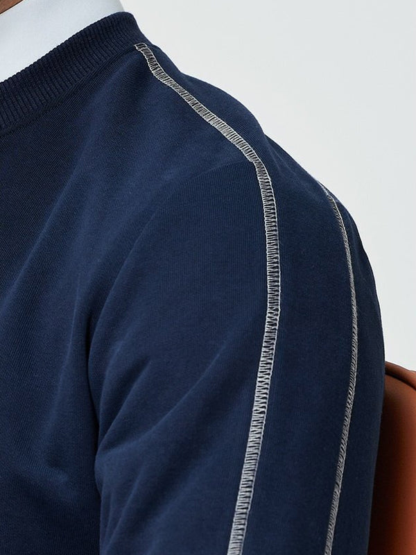 Contrast Embroidered Crew Neck Pullover Top