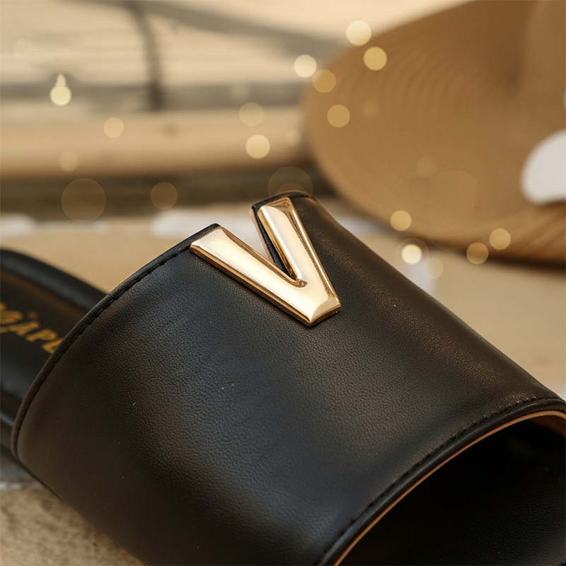 Metal Accent Flat Slide Sandals