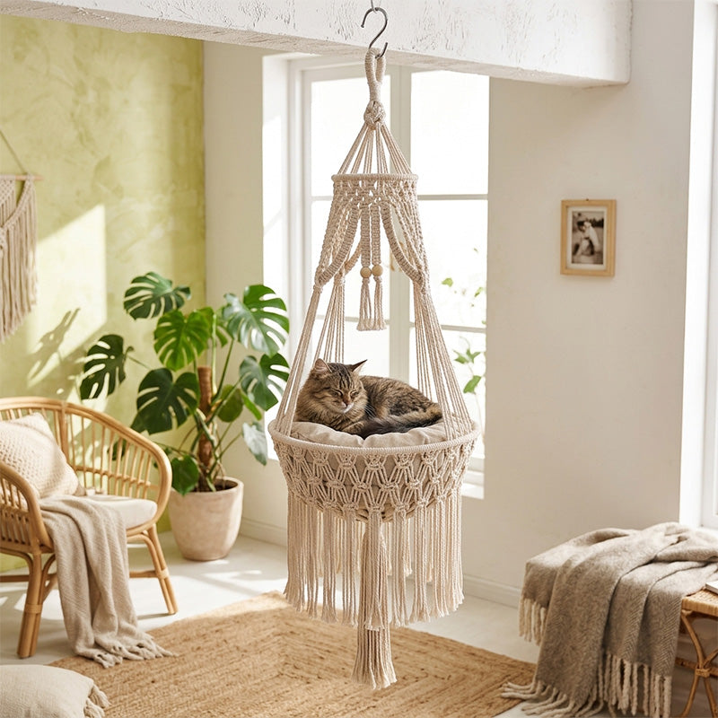 Handwoven Boho Cotton Rope Cat Hammock Bed