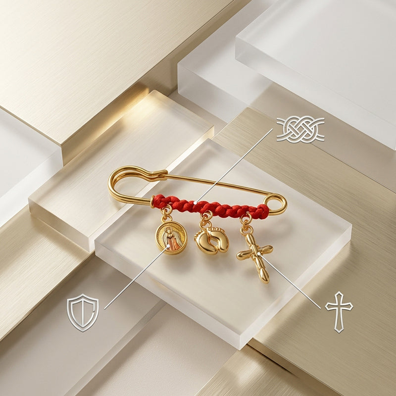 Red Cord and Diamond-Accented Brooch