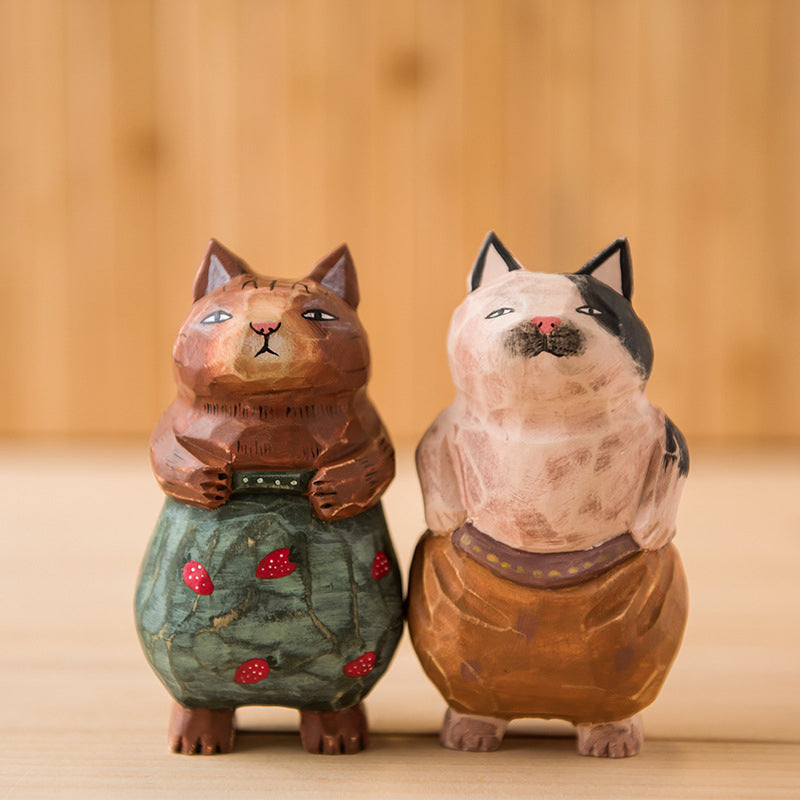 Handmade Cute Cat Wood Carving Ornaments