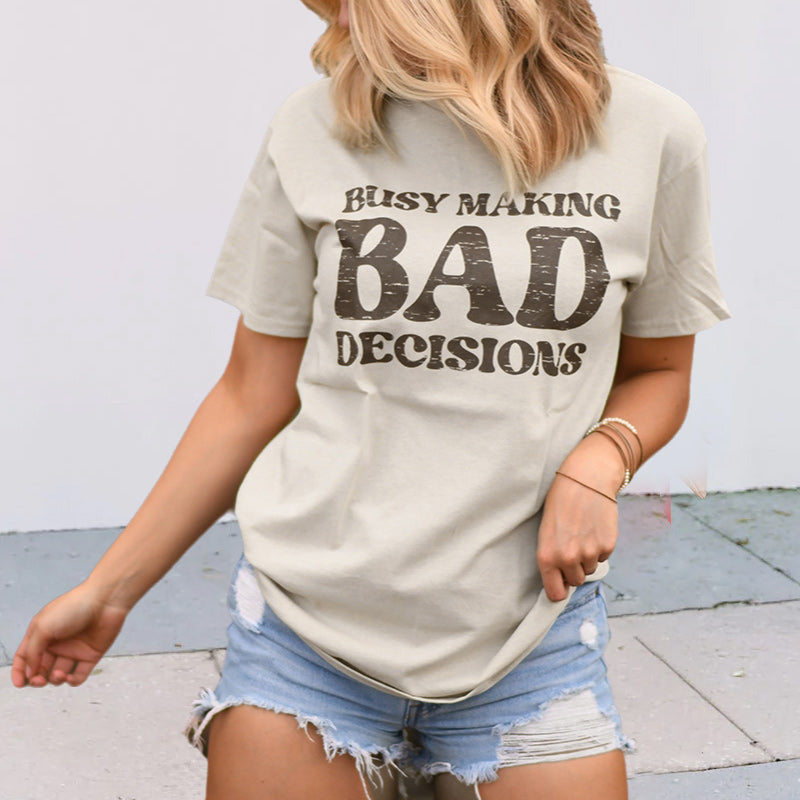 Lettering casual short-sleeved T-shirt