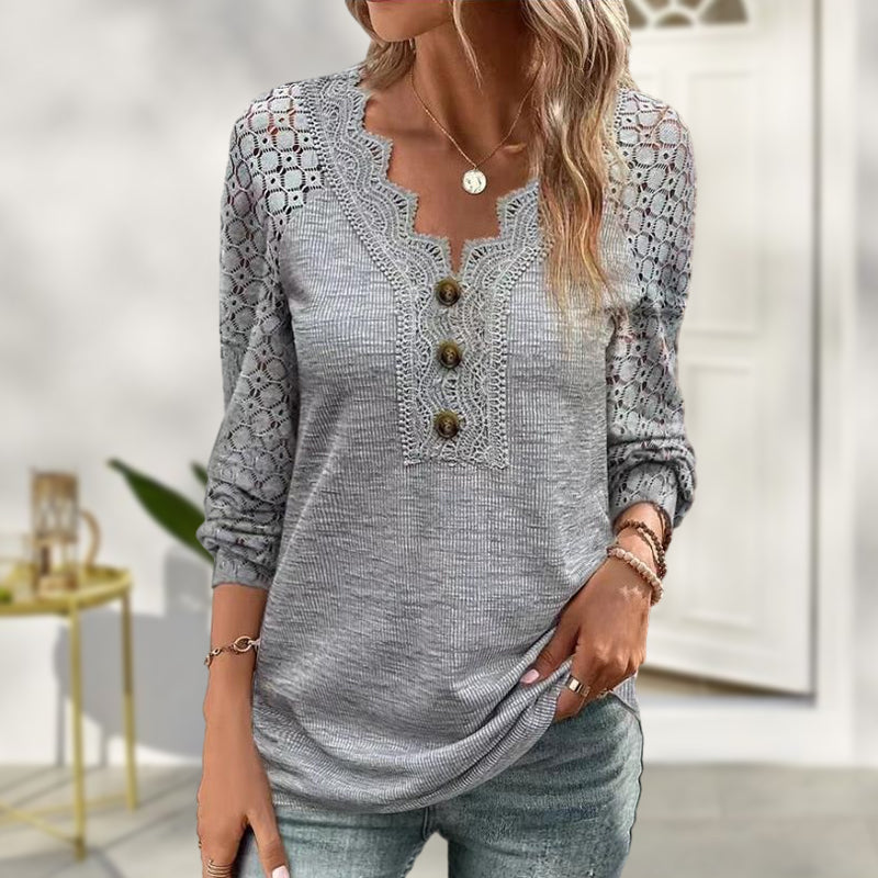 Lace Long Sleeve Panel T-Shirt