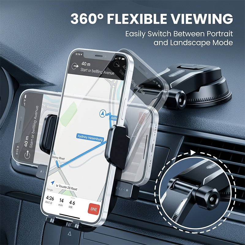 Gravity-linkage suction cup phone holder