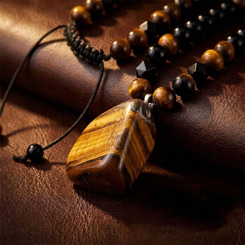 Men's Natural Tiger Eye Stone Necklace