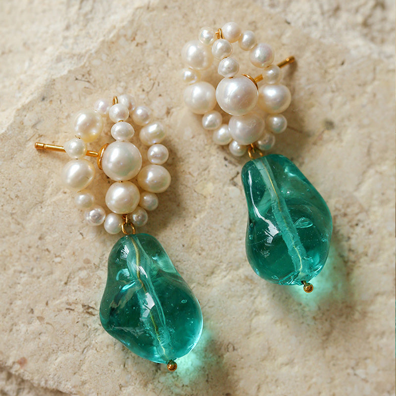Hand-woven Blue Glaze Baroque Pearl Necklace and Earrings Set