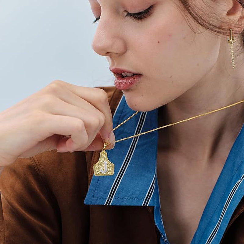 Cow Tag Initial Necklace