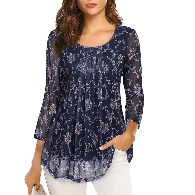 Floral Print Long Sleeve Casual Blouse