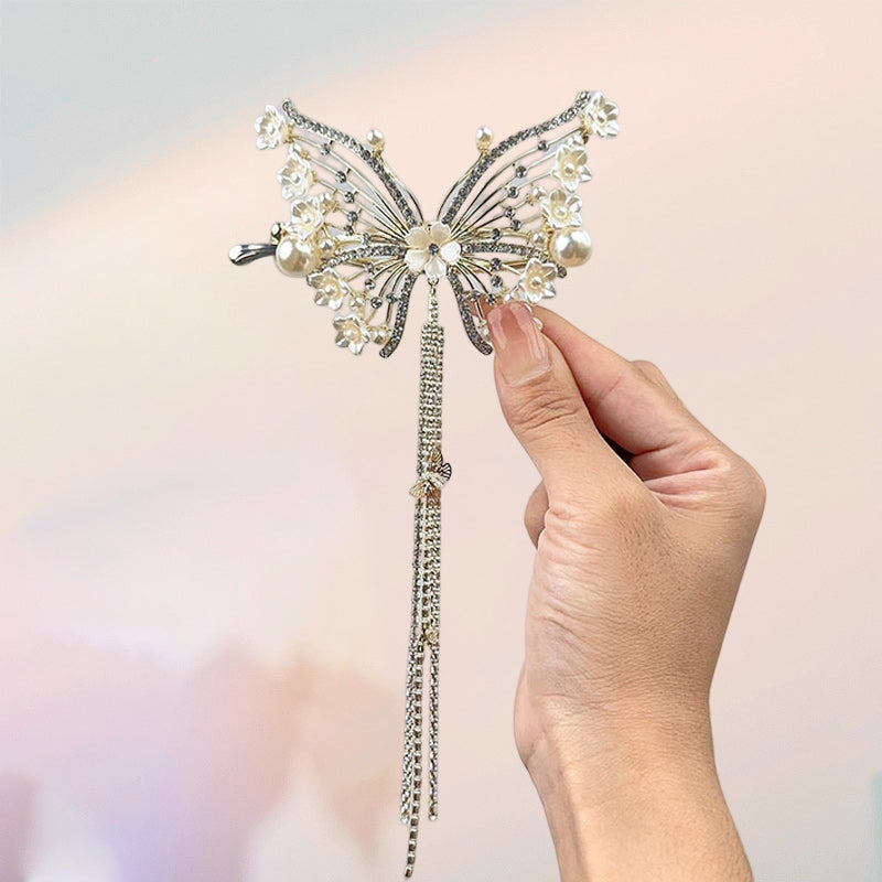 Butterfly Hair Clips Crystal Rhinestone Tassel