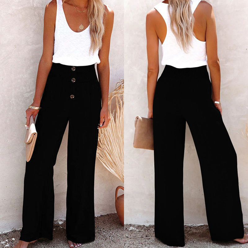 Breezy Linen Blend High-Waist Smocked Trousers