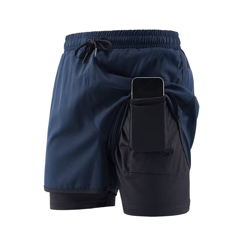 Men's 2 in 1 Stretch Active Quick Dry Gym Running Shorts With Liner