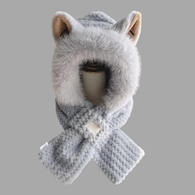 Cute Fox Ears 2-in-1 Hat and Scarf