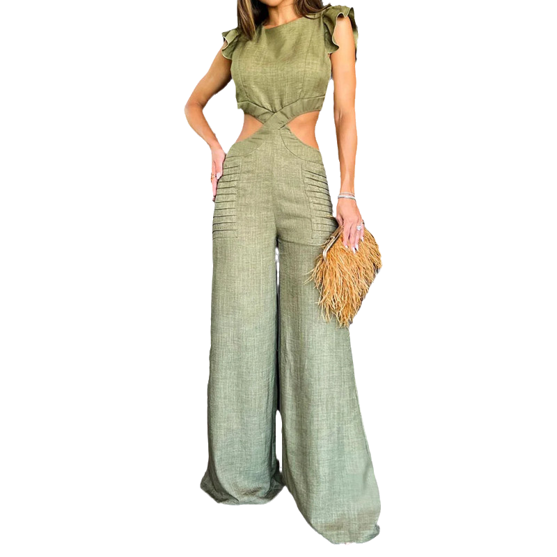 Solid Color Jumpsuit with Ruffles