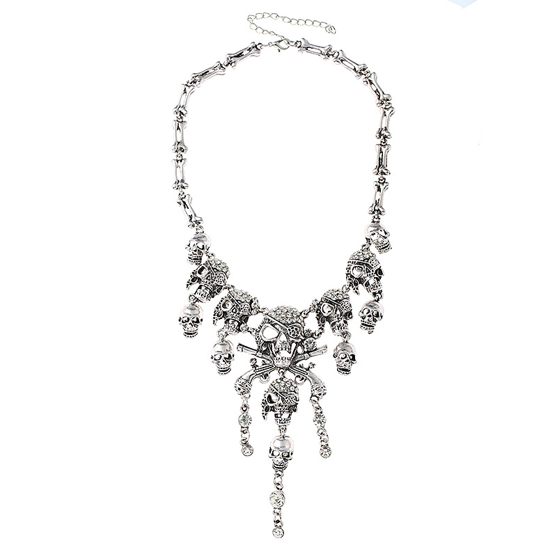 Vintage Pirate Skeleton Skull Necklace