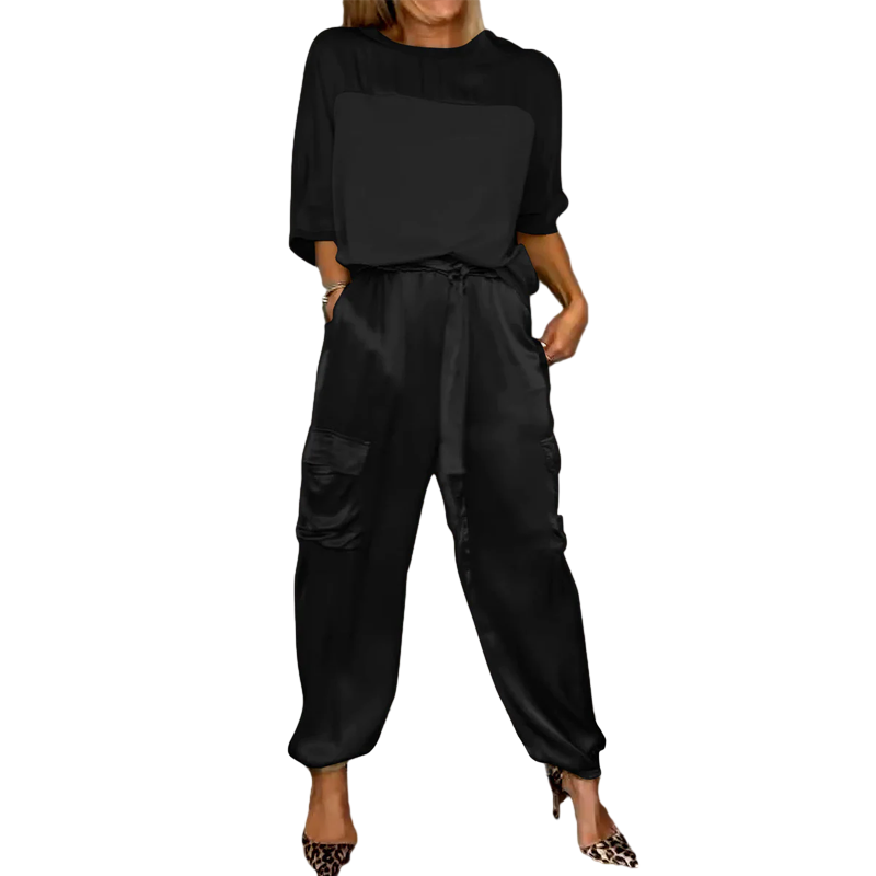 Women's Smooth Satin Half-sleeved Top and Pant Suit