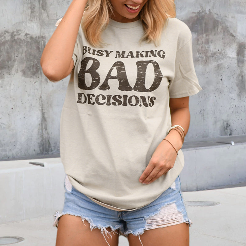 Lettering casual short-sleeved T-shirt