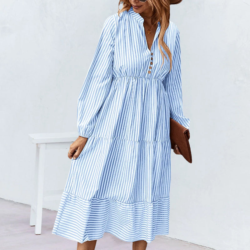 Long-sleeved Dress with Striped Print