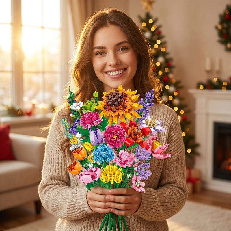 Christmas Countdown Blind Box: Flower Bouquet Building Blocks