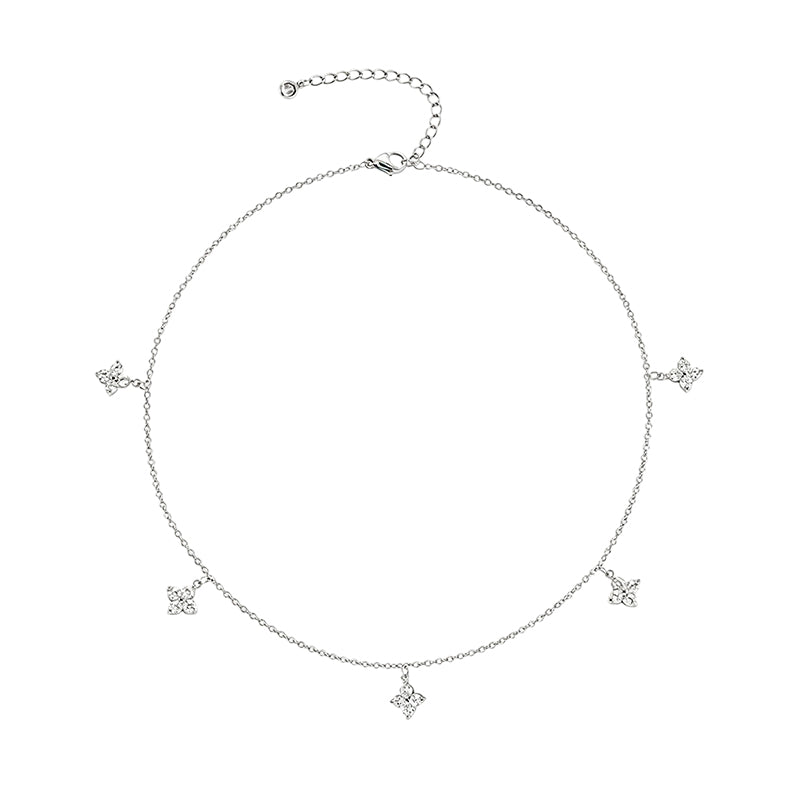 Five-Petal Gold Zircon Necklace